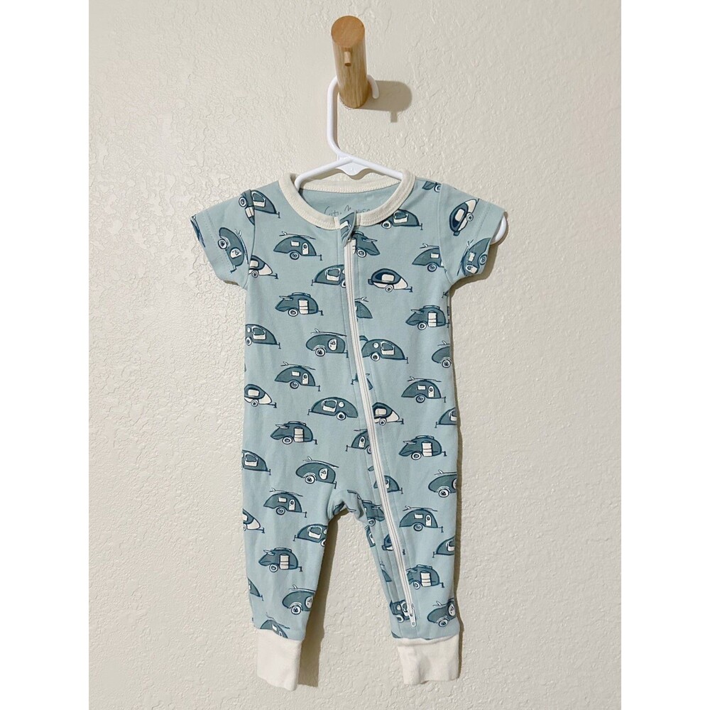 City Mouse Camper Romper 0-3 Month organic cotton short sleeve zip camping
